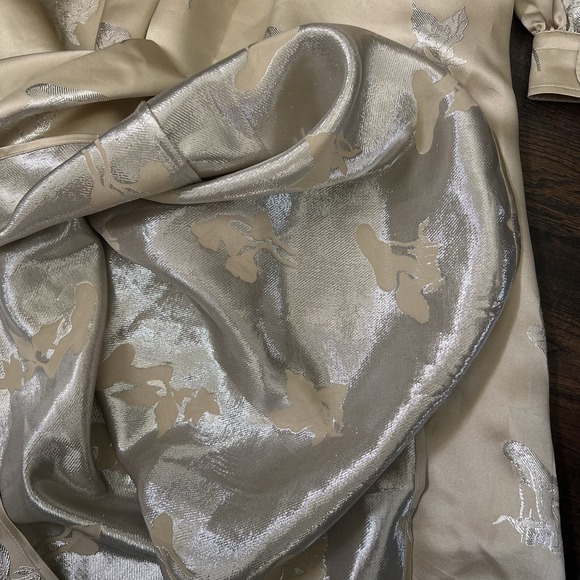 Tory Burch Mushroom Lurex SILK Gown Pale Champagne‎ Medium Jacquard Old Money - Picture 12 of 15